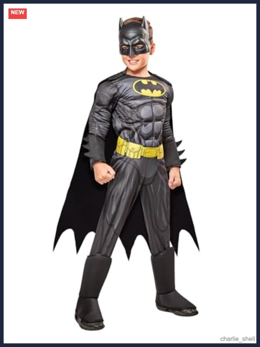 Rubies Batman Costume Boys XS 2-4 Padded Jumpsuit Cape Mask Belt